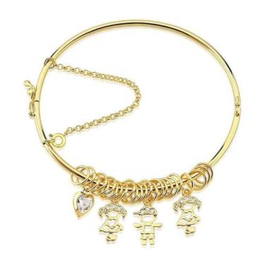 Imagem de Bracelete Três Filhos com Coração e Elos Folheado a ouro 18k - Fino - 