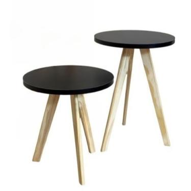 Imagem de Kit 3 Mesas Laterais, de Centro, Mesa de Cabeceira, Mesa Pé Palito - Madeira Maciça- Moderna(PRETA 2 MESAS)