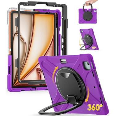 Imagem de BRAECN Capa para iPad Air 13 polegadas M3 2025/ M2 2024 e iPad Pro 12,9 6ª/5ª/4ª/3ª geração: capa protetora de silicone de grau militar com suporte para lápis, suporte, alça giratória, alça de ombro