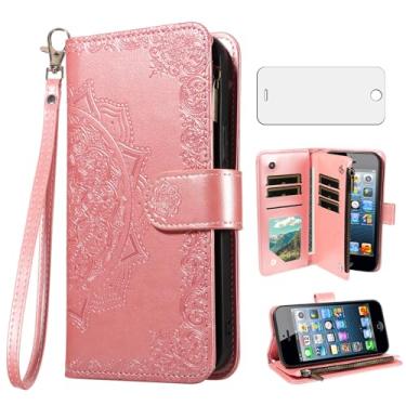 Imagem de Asuwish Capa de telefone para iPhone 5/5S/SE 2016 capa carteira celular com protetor de tela de vidro temperado e flor flip porta-cartão de crédito suporte suporte i 5SE 1 1ª geração A1662 A1723
