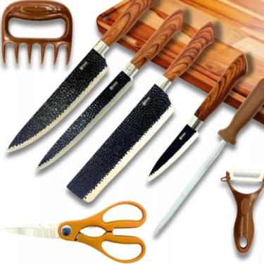 Imagem de Kit Facas Chef Premium Churrasco Afiador Inoxidável - Ecom Six