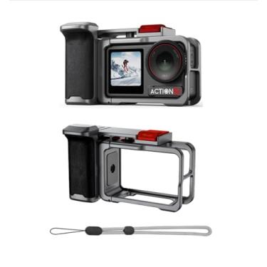 Imagem de YUULNMOP Kit de alça de câmera fotográfica compatível com DJI Osmo Action 5 Pro/4/3, alça de gaiola de câmera de liga de alumínio com sapata fria e suporte de 0,6 cm, botão de obturador, alça de pulso