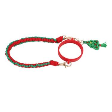 Imagem de Water Bottle Handle Strap Handwoven Cute Flowers Xmas Tree Pedant Silicone Water Bottle Handle Sling Holder Transportadora para Garrafas de boca larga 16 a 40 Oz (K68896 Verde vermelho)