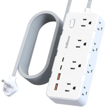 Imagem de JcBlaon Protetor De Surtos Energia - Adaptador Tomada Com 8 Tomadas Amplas E 4 Portas Usb (2 Usb-C), Cabo Extensão 1,5 M, Plugue Plano Ultrafino 45 °, Suporte Parede Para Escritório, Viagem, Dormitó