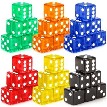 Imagem de Hooqict 36 Pieces Casino Dice Set 19mm Large Dice Game Acrylic 6 Sided Colored Dice Bulk for Casino Vegas Math Classroom Teaching Supplies Board Games (Black, Red, Blue, Green, Yellow, Orange)