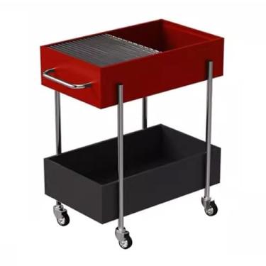 Imagem de Mesa lateral minimalista carrinho de sala de estar multicamadas rack de armazenamento móvel sofá mesa lateral prateleira de lanche (vermelho)