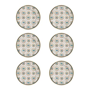 Imagem de Conjunto De 6 Pratos Raso Olho Grego Alleanza Branco E Azul