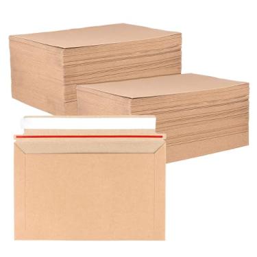 Imagem de SINJEUN 200 peças, envelopes rígidos marrons, 24 x 15 cm, envelopes planos de papelão kraft para proteger o envio de CD, fotos, documentos, papéis, imagens