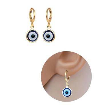 Imagem de Brinco Argolinha Pingente Olho Grego Folheado Ouro 18k - MIXFOLHEADOS