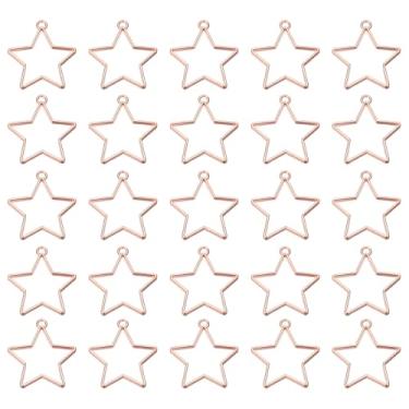 Imagem de 40 peças de biséis abertos, pentagrama de resina de pingentes, moldura aberta nas costas, moldura oca de liga de liga a granel para colar de brinco de fabricação de joias de resina, tom dourado