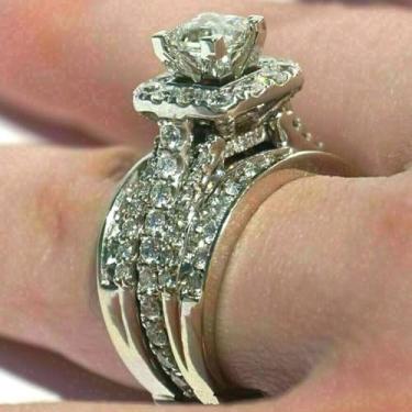 Imagem de Aliança de noivado de zircônia cúbica quadrada branca banhada a ouro branco, alianças de compromisso, festas noturnas, presentes de dia dos namorados, alianças de eternidade para mulheres, 7, Cobre