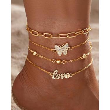 Imagem de Tornozeleira feminina requintada de 4 e 5 peças, adequada para viagens, férias, praia, namorada, mãe, presente, Love style, Zinco, Sem Pedra Preciosa