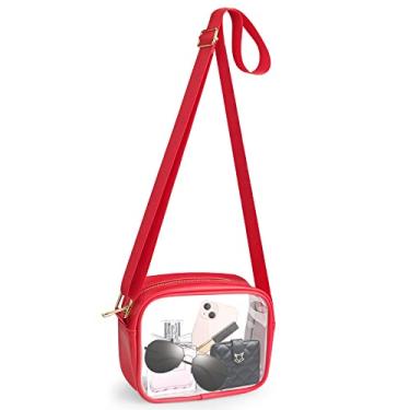 Imagem de Bolsa transparente aprovada para estádios, bolsa transversal transparente para mulheres, bolsas pequenas com alça ajustável para shows e festivais esportivos, Vermelho