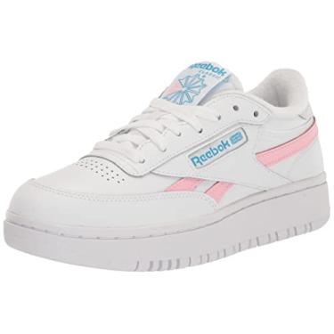 Imagem de Reebok Tênis feminino Club C Double Geo Mid, Ftwr Branco/Rosa Brilhante/Aqua Radiante, 34