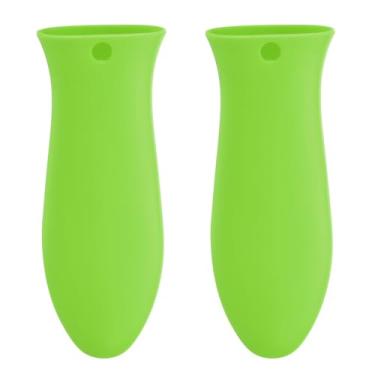 Imagem de 2 peças de suportes de alça quente de silicone, capas de alça de frigideira de ferro fundido, manga de silicone para frigideiras, frigideiras, alças de panelas, verde