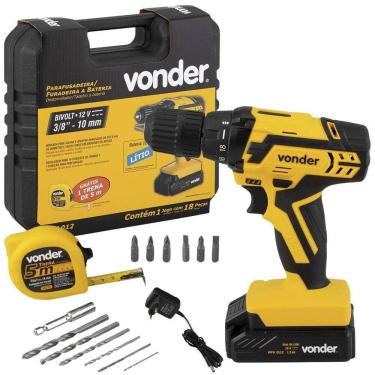 Imagem de Furadeira E Parafusadeira à Bateria 12v Bivolt Pfv 012 Com Kit De Brocas E Bits Vonder Bivolt