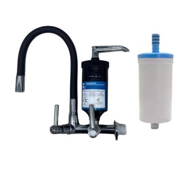 Imagem de Torneira de Cozinha com Filtro Gourmet de Parede Tubo Flexível De 1/4 Volta Em Abs Preta com Arejador e Refil Incluso (Preta)