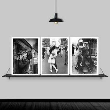 Imagem de Kit 3 Quadros Amor Em Tempos De Guerra 24X18 Madeira Branca - Quadros 