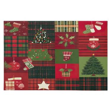 Imagem de Blueangle Tapete de Natal 5 x 7 – Capacho lavável antiderrapante para entrada, cozinha, banheiro, varanda com estampa de patchwork de Natal (199)