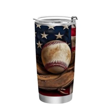 Imagem de Blueangle Copo de 590 ml com tampa e canudo, copo de café com água isolada a vácuo de aço inoxidável, caneca térmica de taco de beisebol vintage para bebidas quentes e frias (971)
