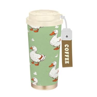 Imagem de Blueangle Caneca de café com isolamento térmico Cute Ducks - copo de aço inoxidável à prova de vazamento e derramamento para acampamento e ar livre, garrafa de água reutilizável de 500 ml com tampa