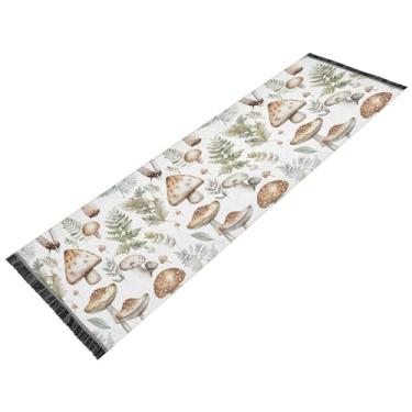Imagem de xigua Tapete vintage de samambaia de cogumelo para corredores, 6 x 1,8 m, lavável, antiderrapante, com renda étnica, imitação de algodão e linho estilo tapete para cabeceira, cozinha, sala de estar