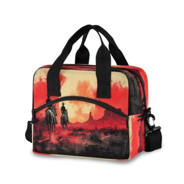 Imagem de Blueangle Lancheira isolada com estampa de cowboy do oeste americano, alça de ombro removível e alça - lancheira reutilizável para homens e mulheres (261)