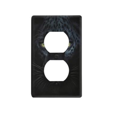 Imagem de Blueangle Placa de parede frente e verso Black Panther Dark Panther, tamanho padrão, placas de cobertura de tomada elétrica de 1 gangue para decoração de quarto de escritório em casa, 4,53 x 2,76