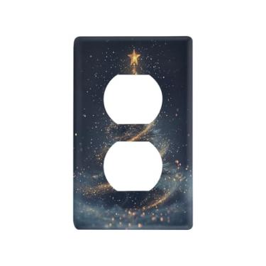 Imagem de Blueangle Placa de parede de tomada dupla para árvore de Natal mágica, tamanho padrão, placas de cobertura de tomada elétrica de 1 gangue para decoração de quarto de escritório em casa, 113 x 7 cm, nº