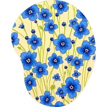 Imagem de Mouse Pad Ergonômico Gota Arte Flor Azul Fundo Amarelo Claro