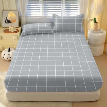 Imagem de Jogo De Lençol 3 Peças Com Elástico Casal Estampado Nao Desbota e Toque Macio Micropercal 400 Fios(Xadrez cinza)