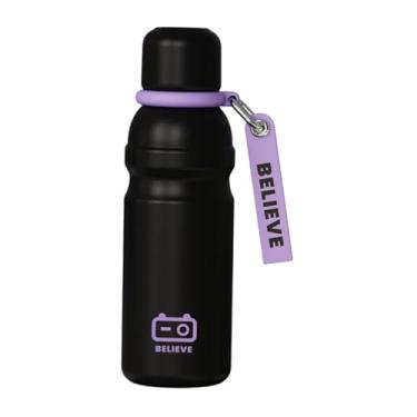 Imagem de ＫＬＫＣＭＳ Garrafa Térmica Isolada em aço Inoxidável à Prova de Vazamentos com Alça, Capacidade de 600ml, Ideal para Esportes, Academia, Carro, Uso Externo e, Preto