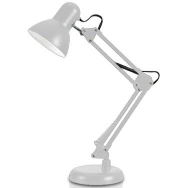 Imagem de Luminária de Mesa Articulável em Metal com Garra – Abajur Ajustável Bivolt para Escritório, Estudo e Trabalho – Compatível com Lâmpada E27(Branco)