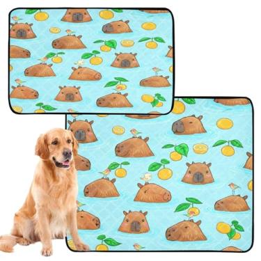 Imagem de CEBUGI Almofadas de xixi laváveis para cães, pacote com 3, almofadas impermeáveis para filhotes de cachorro, antiderrapantes, à prova de vazamento, para cama de cercadinho, estampa de capivaras