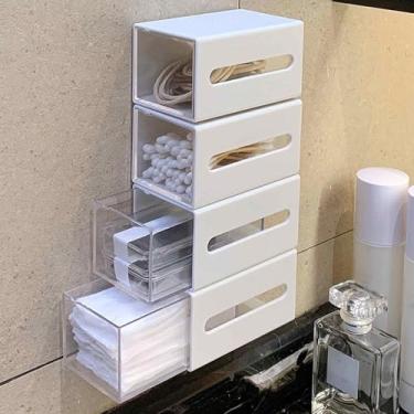 Imagem de Gaveta de armazenamento de plástico montada na parede para organização do banheiro - comporta cotonetes de algodão, grampos de cabelo, itens pequenos, design de perfuração, economia de espaço