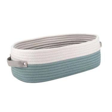 Imagem de Fenteer Cesto organizador de banheiro em vime, moderno, e portátil, com alças, ideal para sala de estar, mesa ou quarto, Branco Verde