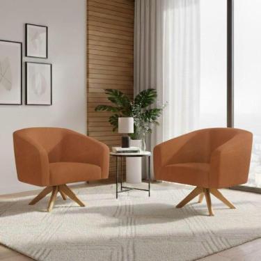 Imagem de Poltrona Decorativa Kit 2 Stella Base De Madeira Giratória Ma30 Sintét