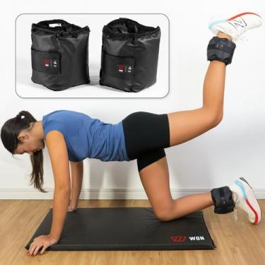 Imagem de Par Caneleira Tornozeleira de Peso 4 kg WON Preto Fitness Academia Mus