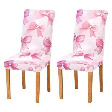 Imagem de SEHANY Conjunto de 4 capas de cadeira com laço de bolinhas rosa para sala de jantar, elástico, removível e lavável, para cozinha, hotel, festa, Natal