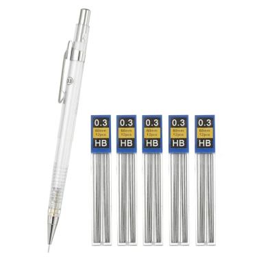 Imagem de PATIKIL 2 peças de lapiseira de 0,3 mm, suporte mecânico para lápis de chumbo, suporte de plástico automático de ponta fina com borracha e 4 refis para desenho, arte, esboço, marcenaria, branco