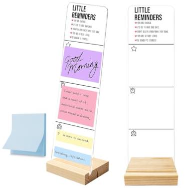 Imagem de Quadro de notas para monitor com base de madeira removível, suporte portátil de acrílico, pequenos lembretes, conjunto de notas adesivas para mesa de escritório, 100 folhas