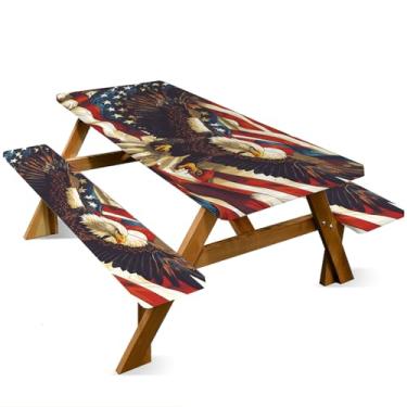 Imagem de ANNA QUEEN Conjunto de capa de mesa de piquenique de 1,82 m x 76 cm, capas de banco à prova d'água para primavera, acampamento, jardim, jantares ao ar livre