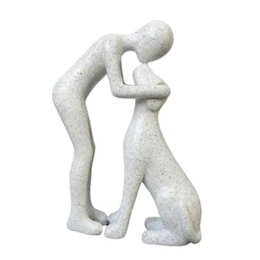 Imagem de Generic Estátua de Homem e Cachorro para Decoração de Casa, Artesanato Moderno, Robusto, Adorável e Única, Escultura de Animal para Sala de Estar, Sala de, Branco