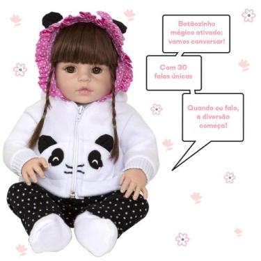 Imagem de Bebe Reborn de Silicone Menina Panda Fala 30 Frases + Itens - Cegonha 