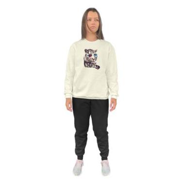 Imagem de Conjunto de Moletom Feminino Blusa Sem Capuz e Calça Jogger Estampado 