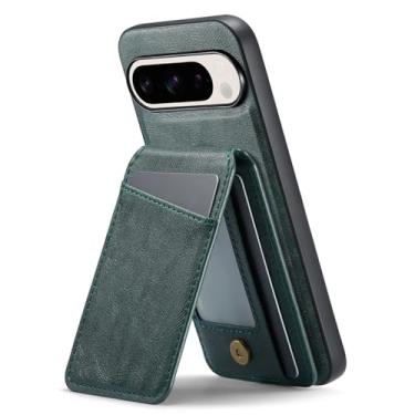 Imagem de Capa de couro para Google Pixel 9 Pro XL/ 9 Pro/9, suporte para cartão de sucção magnética suporta carregamento sem fio, capa de telefone removível (verde, 9)