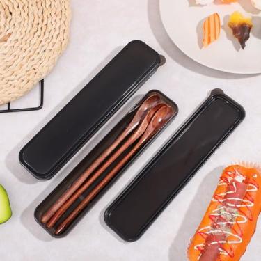 Imagem de 2 peças de caixa portátil para talheres simples, porta-utensílios com tampa, caixa de armazenamento de talheres de viagem, utensílios de acampamento, estojos de talheres para garfo, pauzinhos, colher