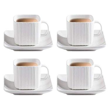 Imagem de Xícara de chá, xícara de café, conjunto de chá quadrado de porcelana azul, bule de chá de cerâmica de 600 ml, conjunto de chá com infusor de aço inoxidável, tampa de madeira, 4 xícaras de pires para