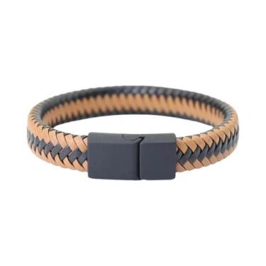 Imagem de Pulseira De Couro Preta Masculina Estilo Punk Com Fecho Magnético Aces