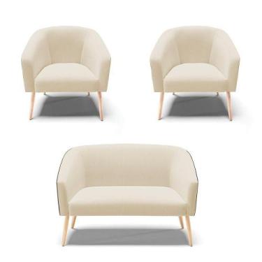 Imagem de Kit 1 Namoradeira E 2 Poltronas Preto Com Linho Areia A27 - DROSSI